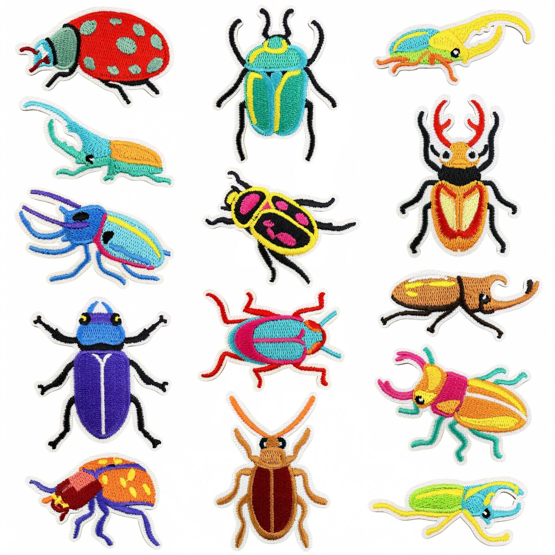 Wholesale Cartoon Insect Beetle Embroidery Patches Iron On Appliques For Clothing And Bag Decoration 14 Piece DIY Craft Supply