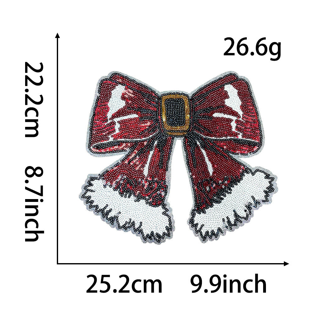 Wholesale Sequined Embroidered Christmas Bow Patch Stylish Red Bow Applique For DIY Clothing Bags Shoes Boutique Resale Jewelry Accessory