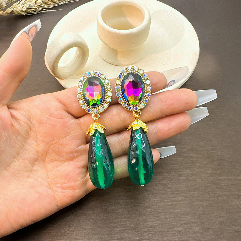 Wholesale Colored Gemstone Zircon Alloy Resin Earrings