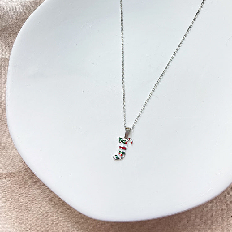 Wholesale Christmas Series Diamond Wreath Stainless Steel Necklaces