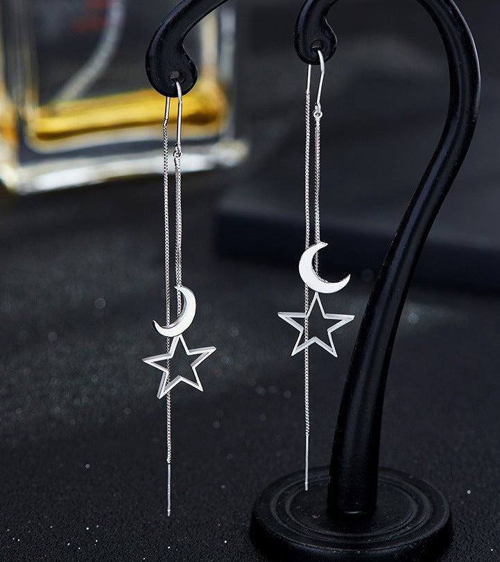 Wholesale Star Moon Hollow Tassel Long Ear Chain Earrings Trendy Jewelry Accessory Gift Boutique Resale