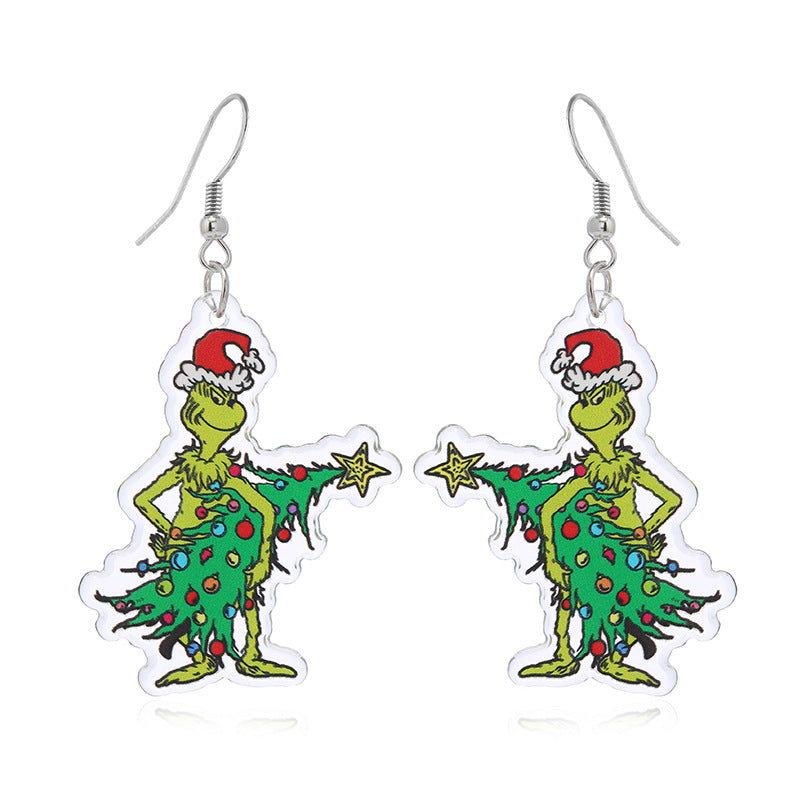 Wholesale Halloween Christmas Tree Bells Little Dinosaur Cane Demon Funny Earrings