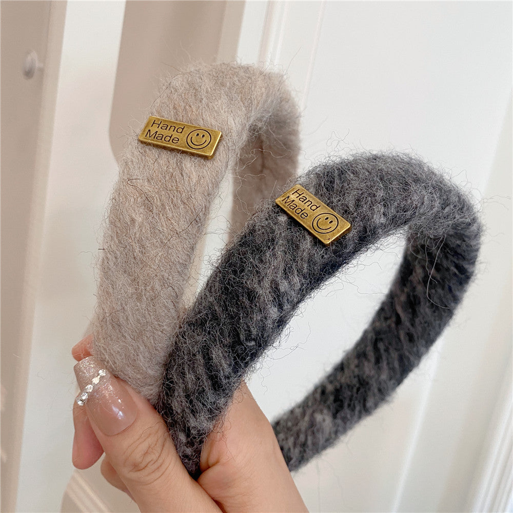 Wholesale Autumn and Winter Letter Sticker Mink Hair Sponge Headband