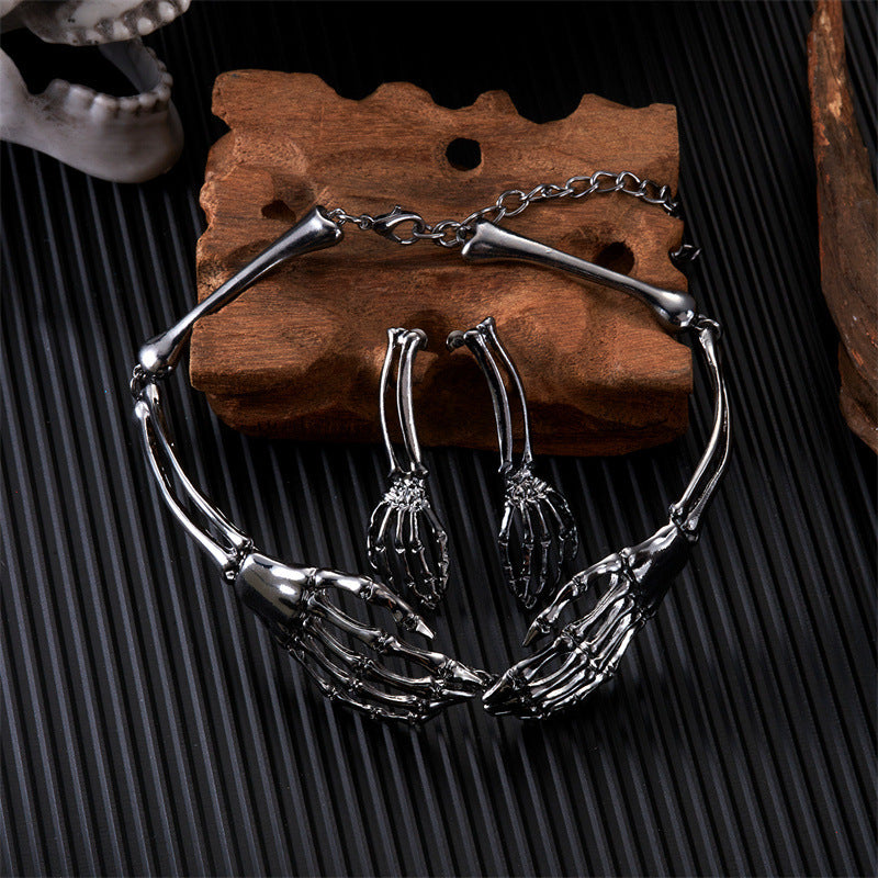 Wholesale  dark style skull ghost claw necklace finger bone earrings
