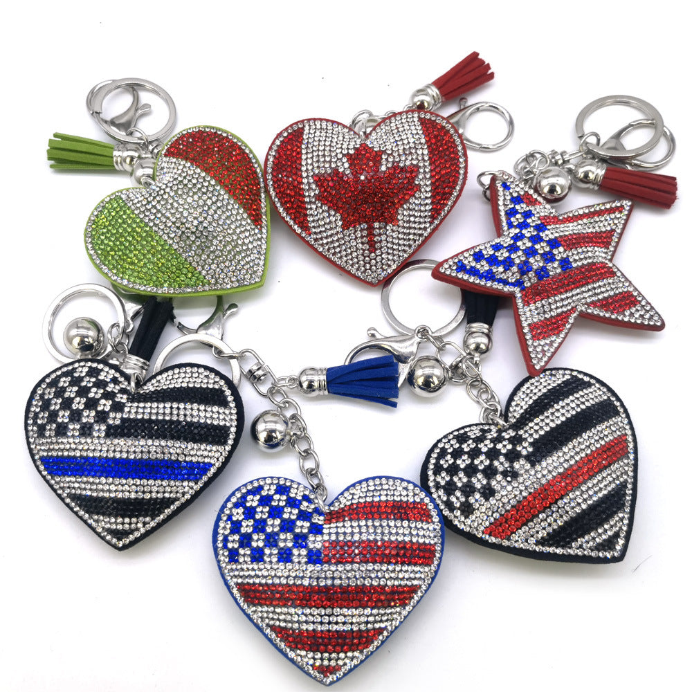 Wholesale 4pcs Diamond-embedded peach heart bag pendant fashion Tassel Keychain