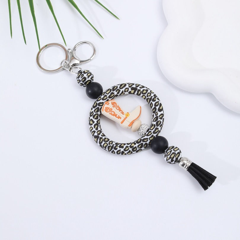 Wholesale Silicone Circle Beaded Printed Keychain