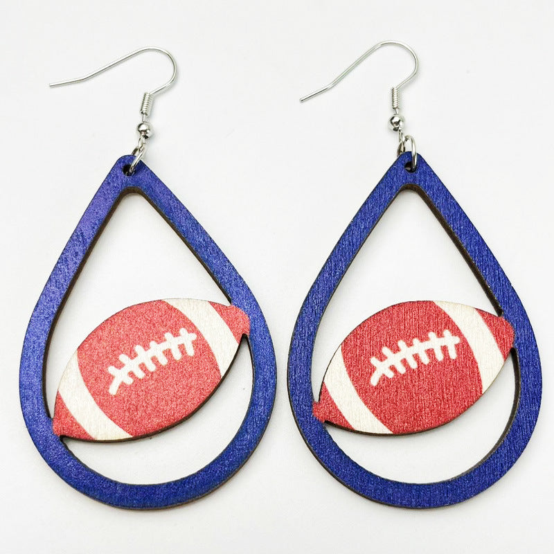 Wholesale 2 Pair/Pack Sports Wooden Football Teardrop Shape Simple Cheerleading Retro Casual Earrings