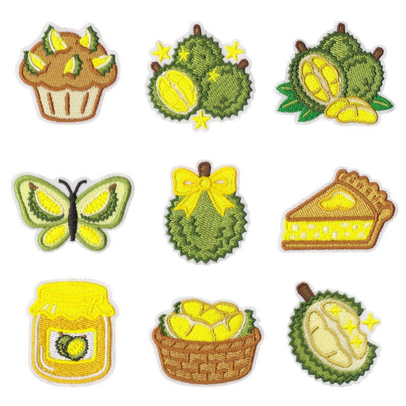 Wholesale Cute Durian Fruit Embroidered Patches 9Pcs Iron On DIY Sewing Applique For Clothes Bags Fashion Accessory
