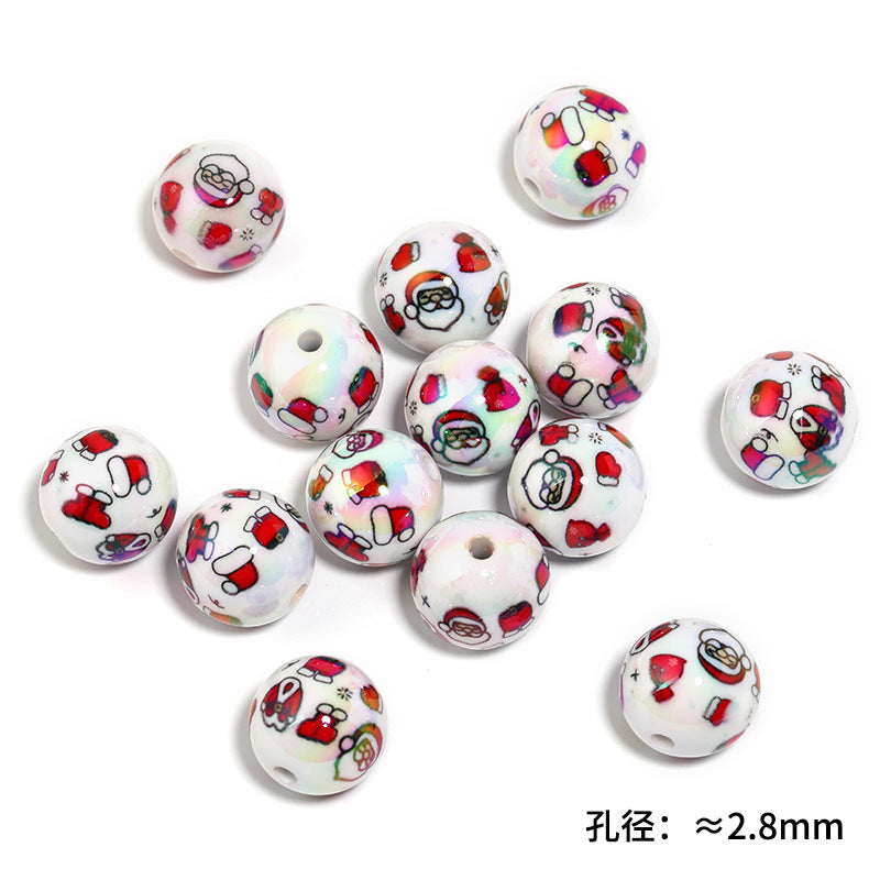 Wholesale100pcs Acrylic Santa Claus Elk Printed Beads DIY Christmas Cartoon Beads