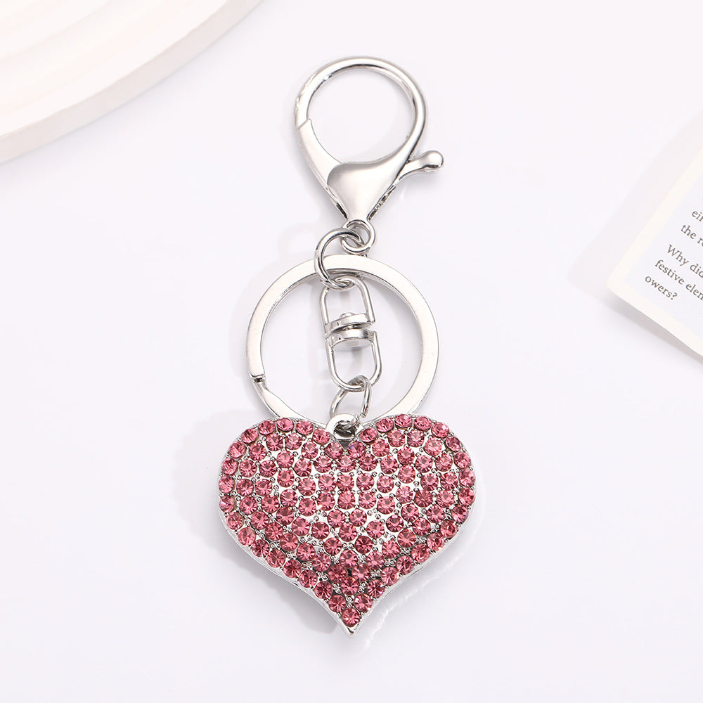 Wholesale Pink and Red Full Diamond Peach Heart Metal Keychain