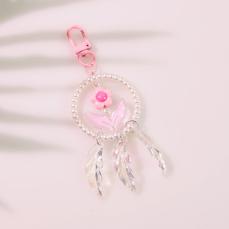 Keychains de plumas electroplacados de flor de perlas al por mayor