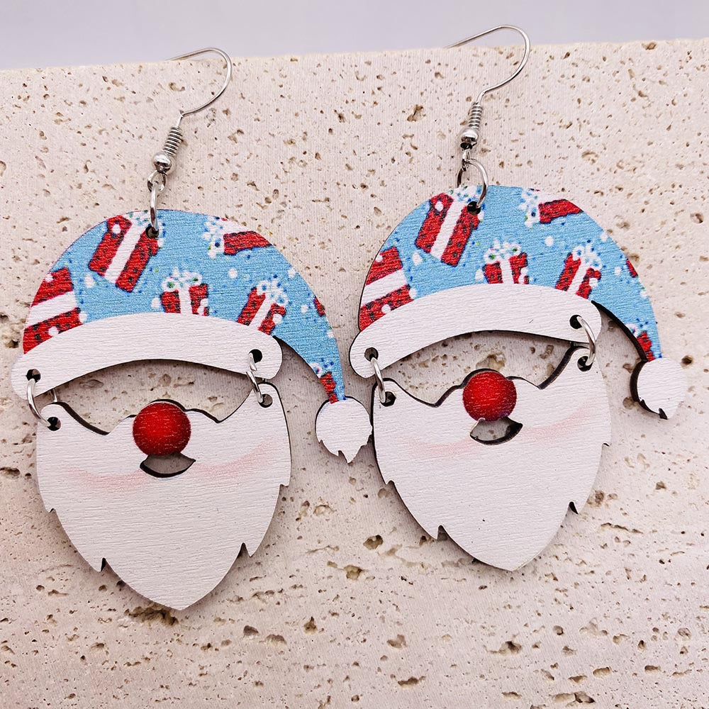 Wholesale Christmas Elk Dwarf Splice Wooden Earrings