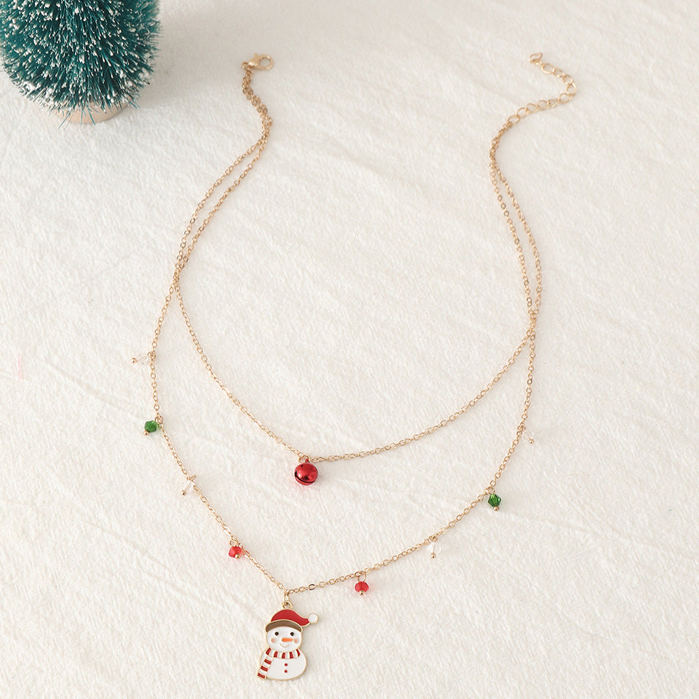 Wholesale Christmas Double Layer Snowman Oil Drop Necklace