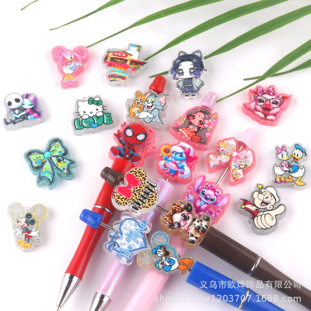 Wholesale 10pcs glitter cartoon straight-hole DIY acrylic beads OLY Exclusive