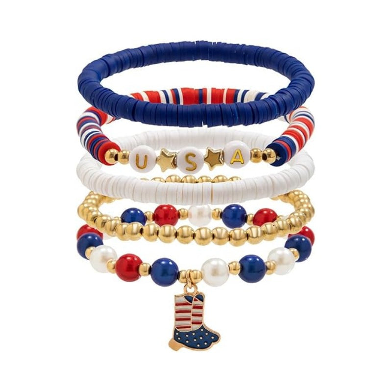 Wholesale Independence Day Shield Flag Soft Ceramic Letter Bracelet
