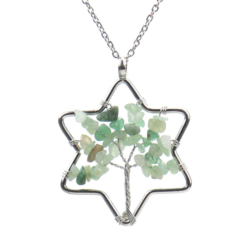 Wholesale Handmade Six-pointed Star Tree of Life Crushed Stone Crystal Necklace