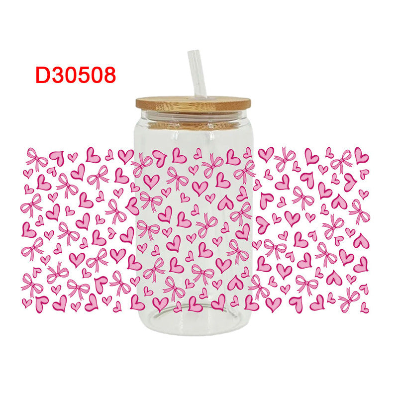 Wholesale Pink heart with diverse bows 16oz Cup UV DTF Wraps