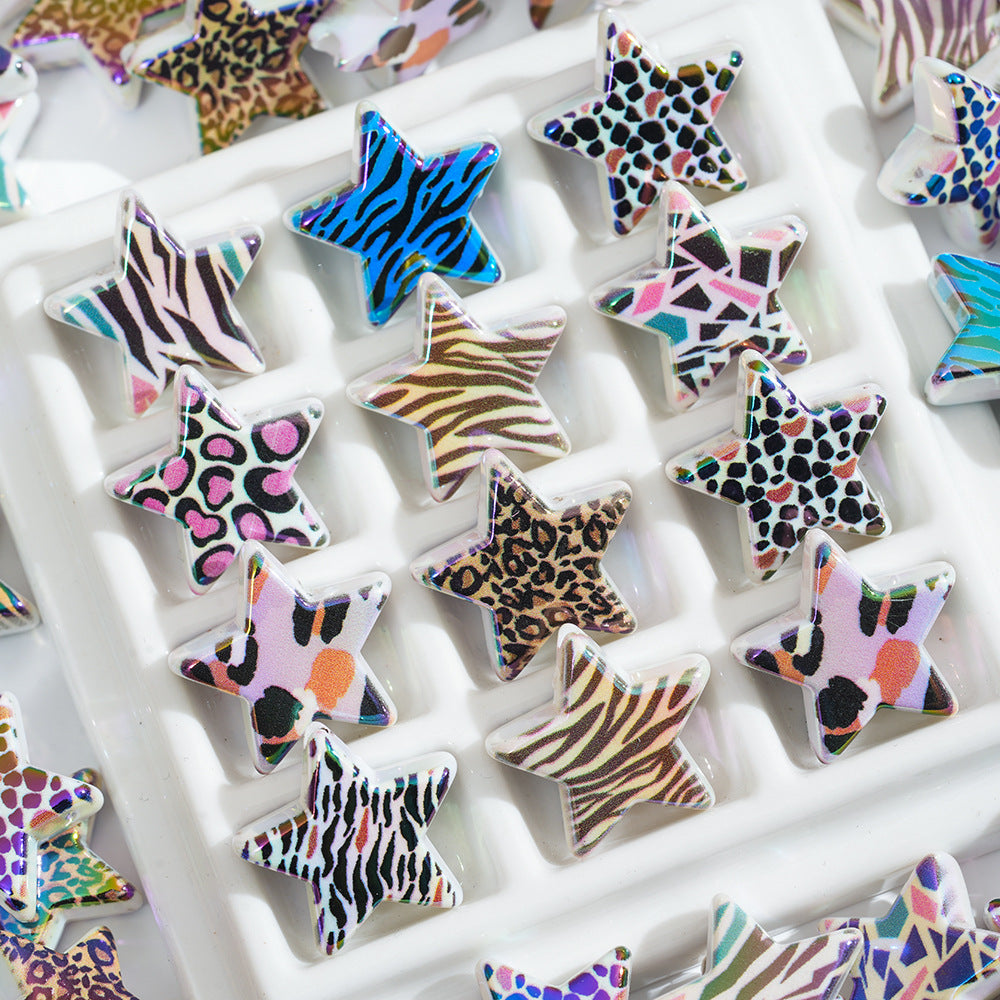 Wholesale 10pcs Leopard Five-pointed Star Mixed Pierced Beads
