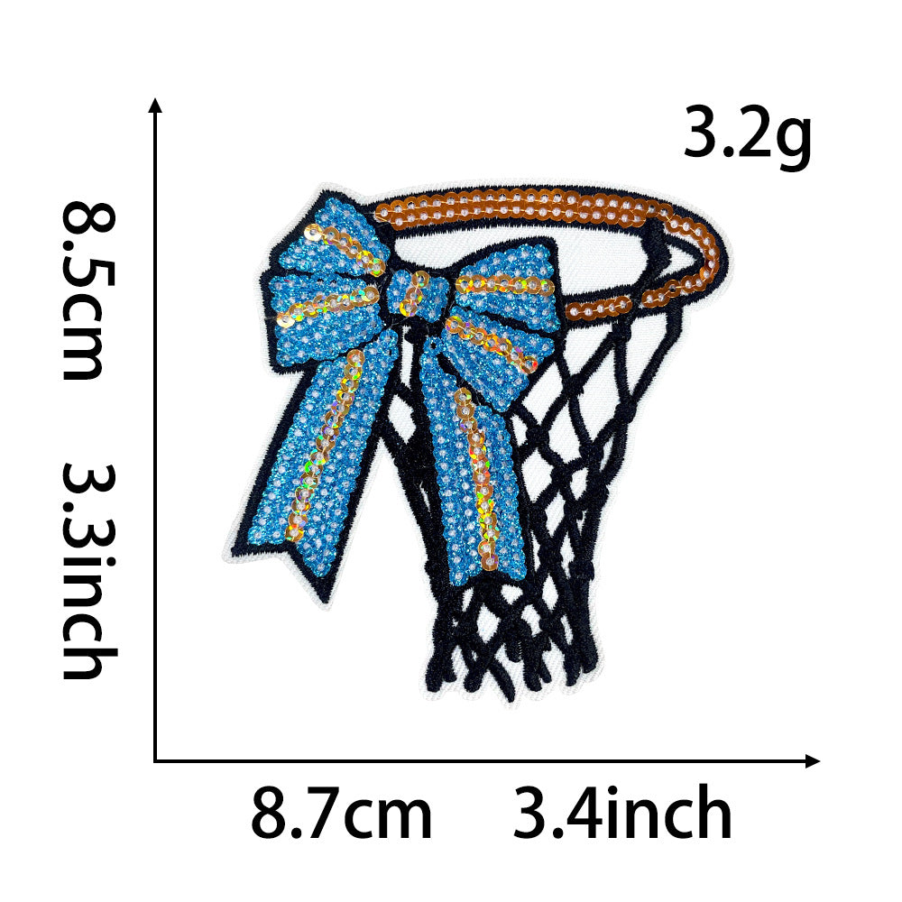 Wholesale Polyester Iron On Embroidered Patch Bowknot Basketball Design For Shoes Hats