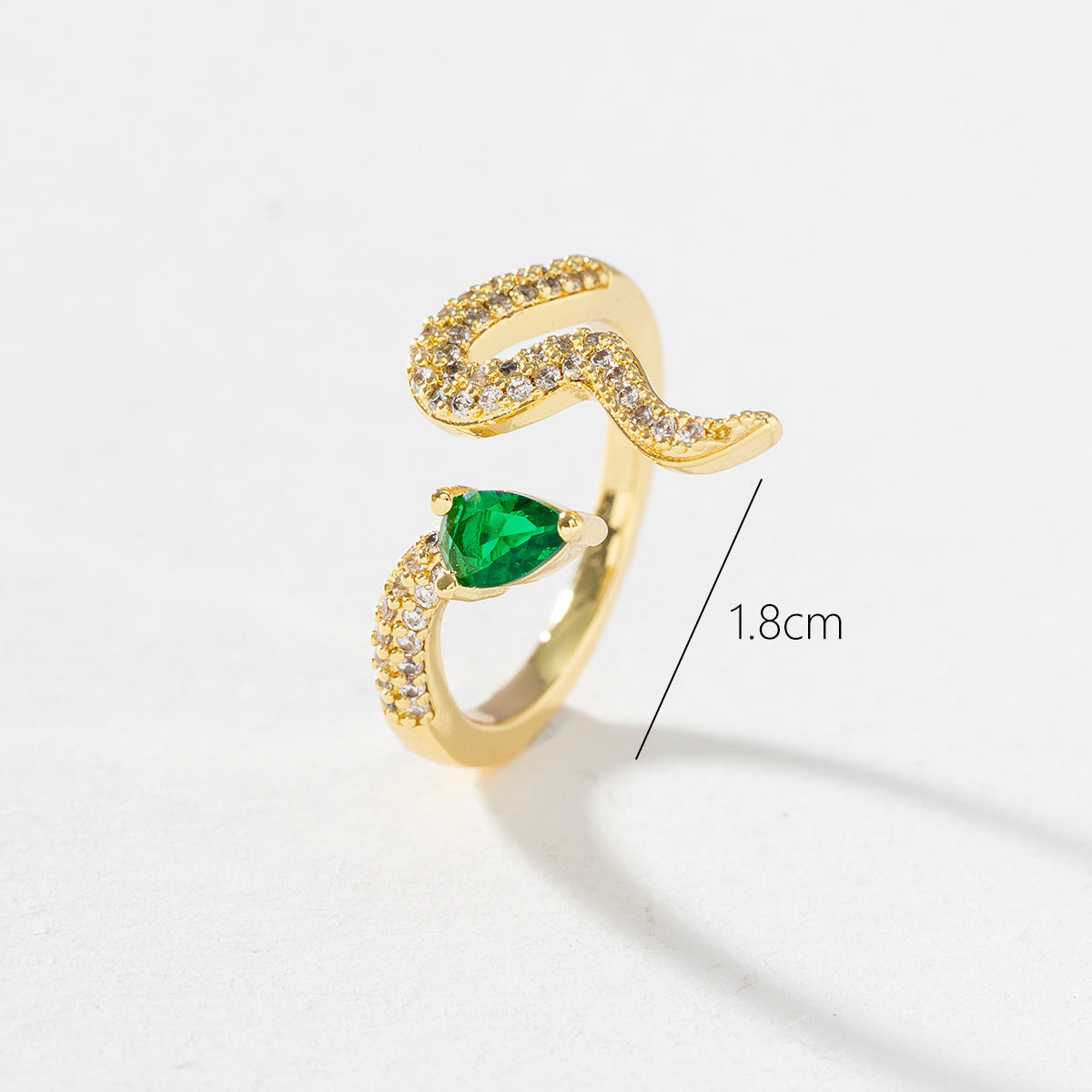 Wholesale Green Zircon Cool Cool Tide Wave Small Snake Open Ring