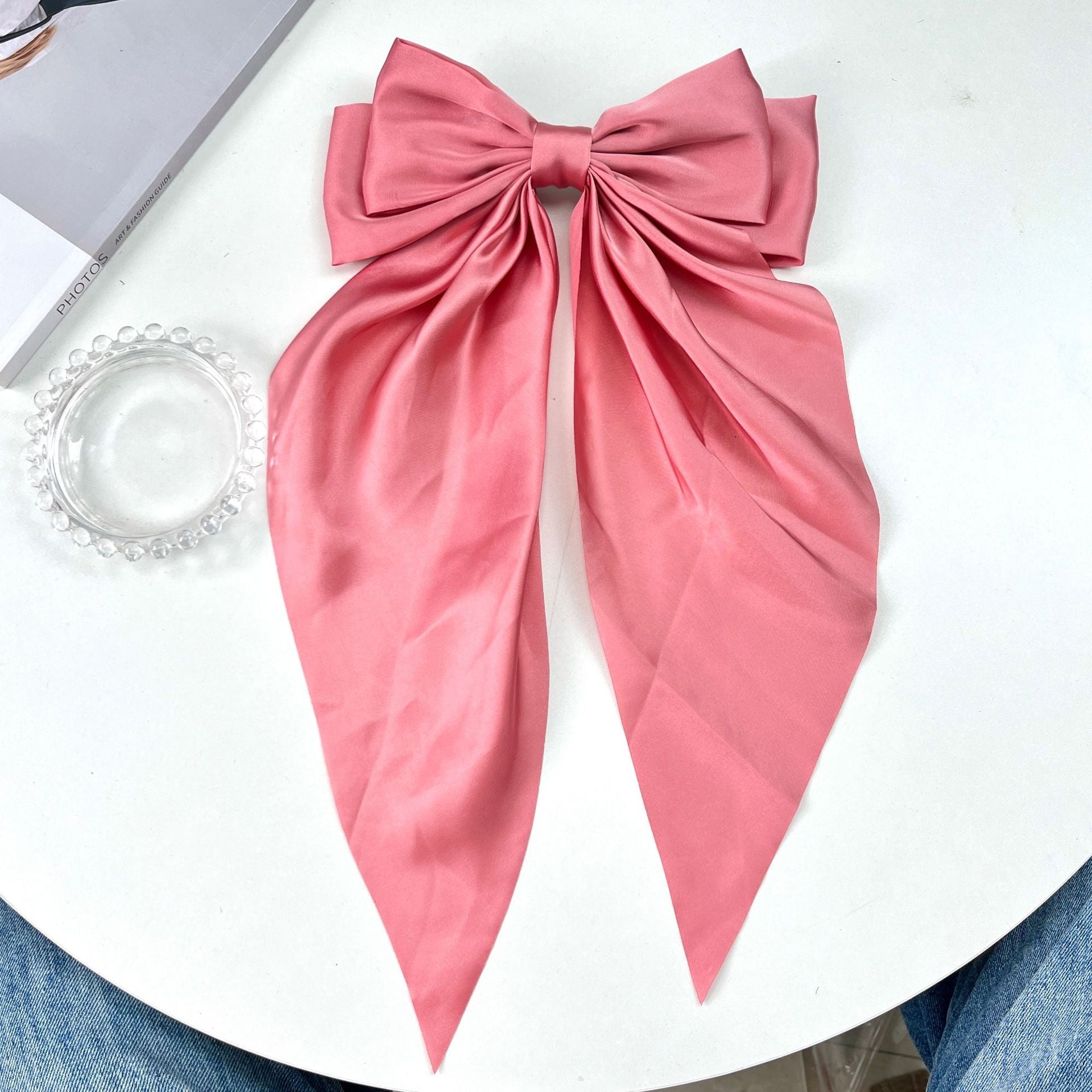 Wholesale Solid Color Bow Satin Streamer Spring Hairpin