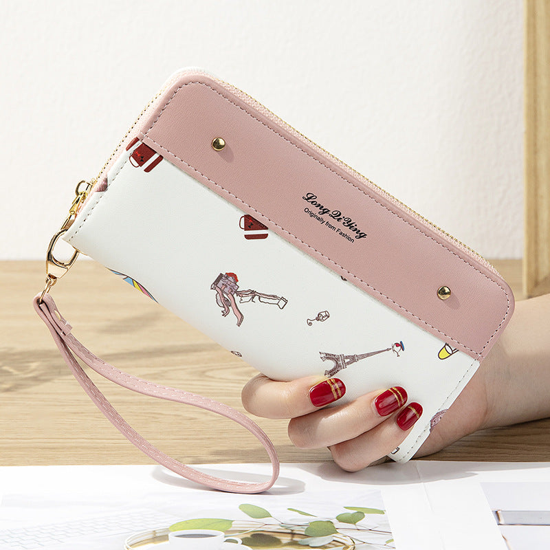 Wholesale Zipper Splicing Contrasting Iron Tower PU Women's Wallet