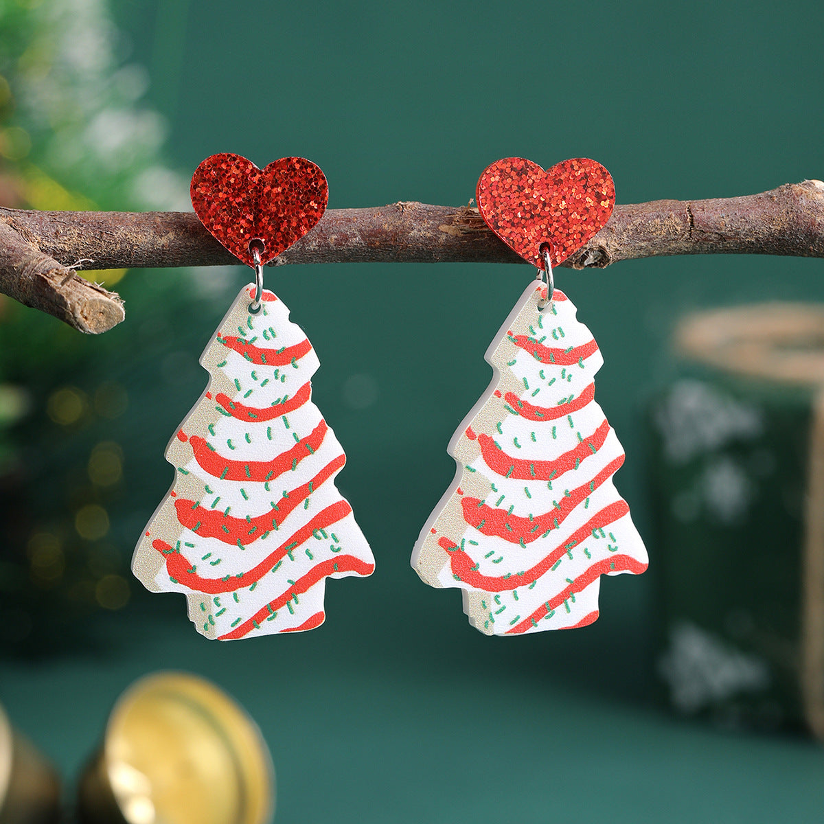 Wholesale Christmas tree earrings love acrylic Christmas ladies earrings