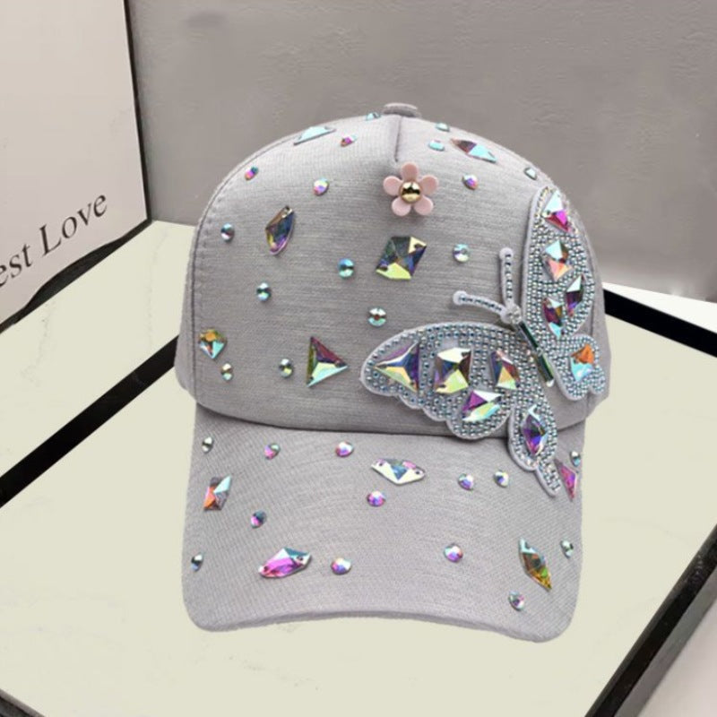 Wholesale Versatile Rhinestone Butterfly Sunscreen Baseball Cap