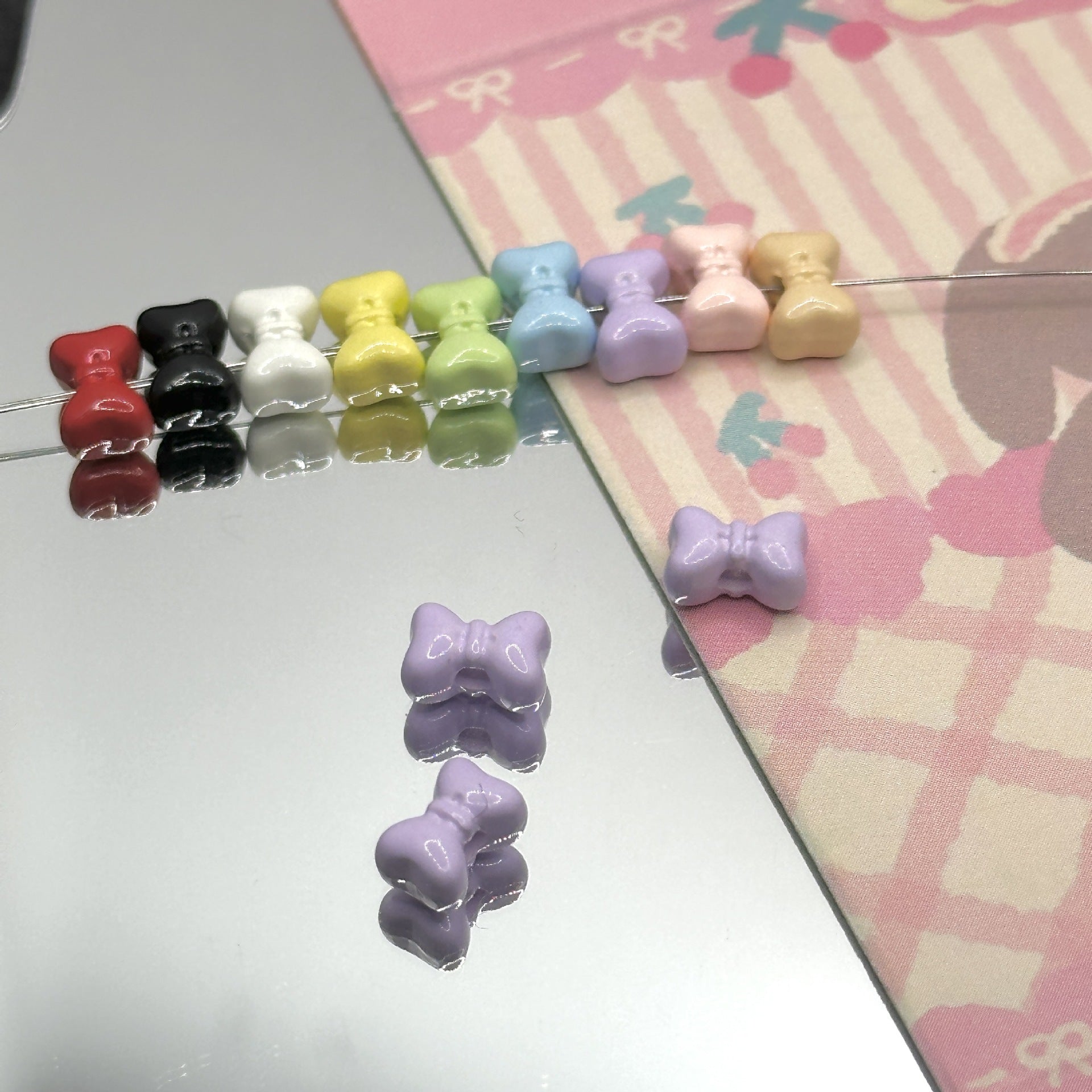 Wholesale 10pcs Mini Bow Separated Beads Colorfulful Painted Alloy Loose Beads Handmade DIY