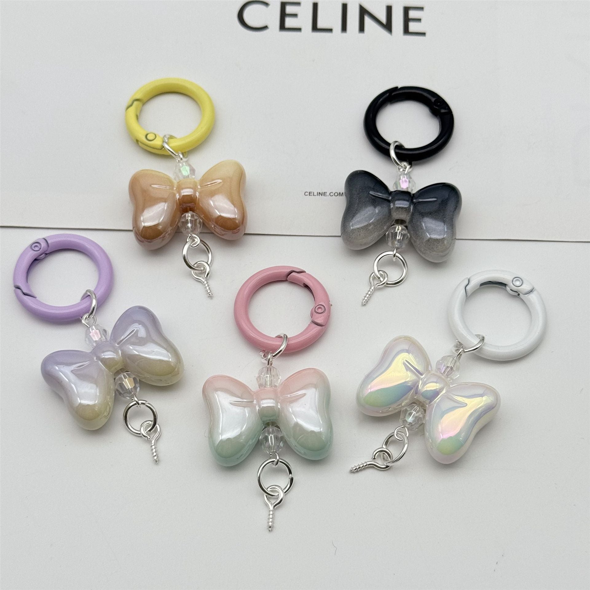Wholesale Candy Color Bow Keychain Color Spring Buckle Cute Bag Pendant