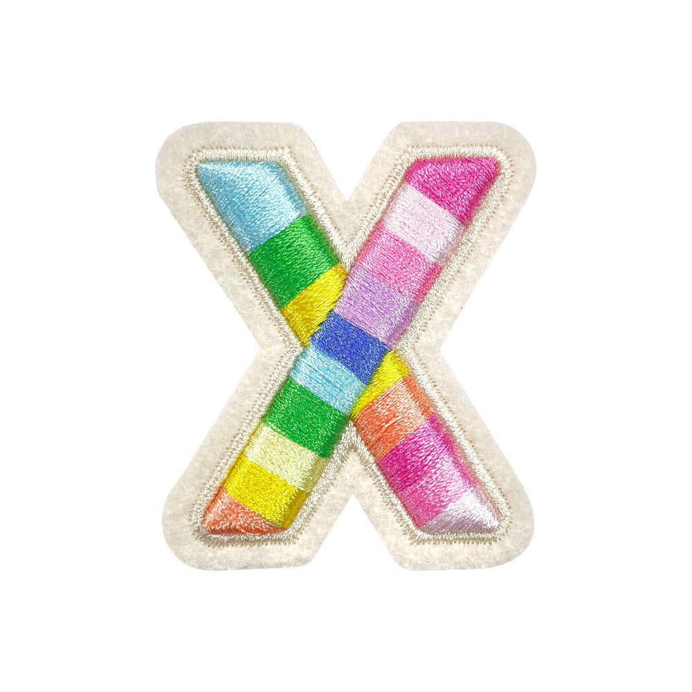 Wholesale Rainbow 3D Embroidered 26 Alphabet Letter Patches Self Adhesive DIY Fashion Accessory For Shoes Hats