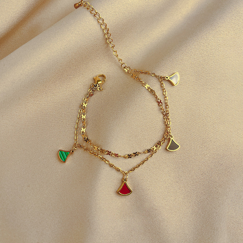 Wholesale Colorful Four Leaf Clover Titanium Steel Anklet