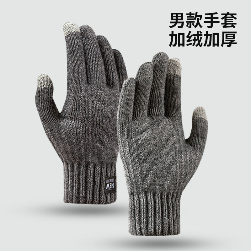 Wholesale Winter Warm Plus Velvet Thickened Knitted Touch Screen Gloves