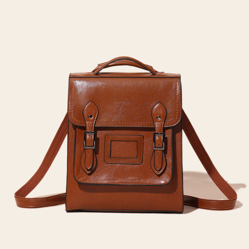 Wholesale genuine leather women' s bag waxed cowhide backpack