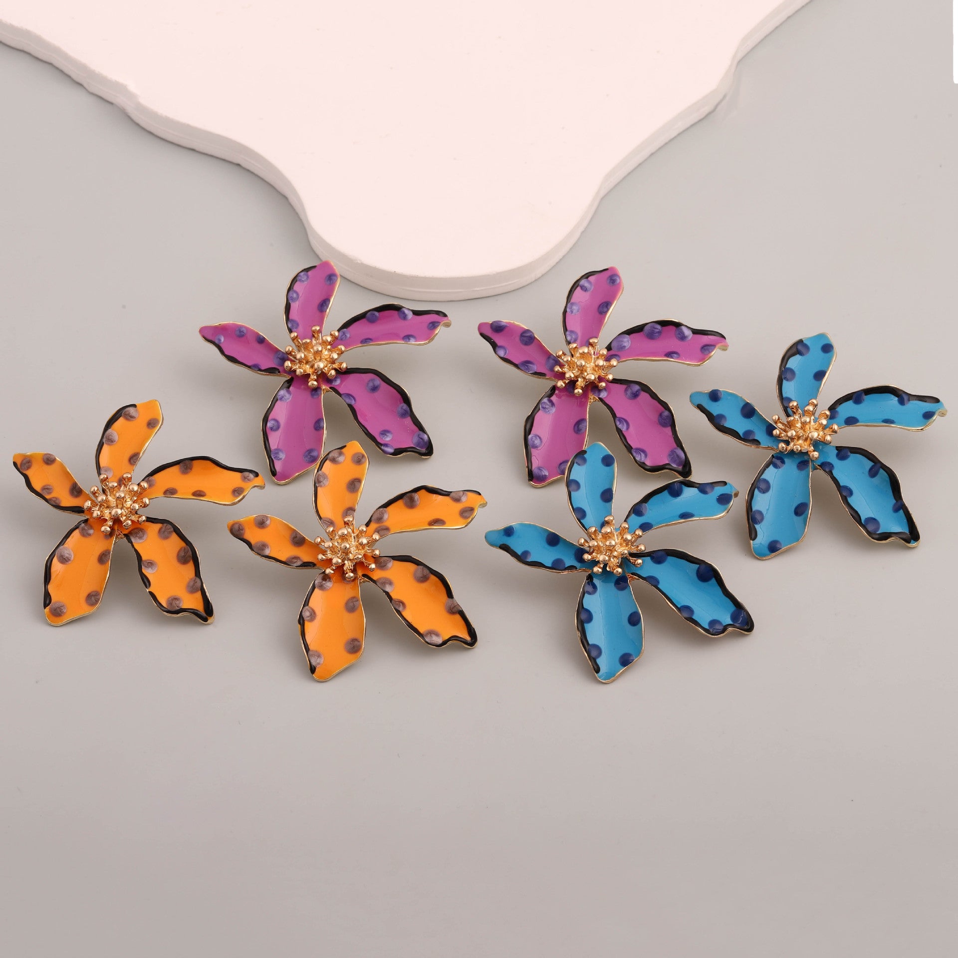 Wholesale Creative oil-drop flower earrings exaggerated polka dot alloy earrings