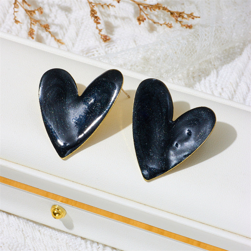 Wholesale Candy Color Oil Dripping Color Big Heart Earrings