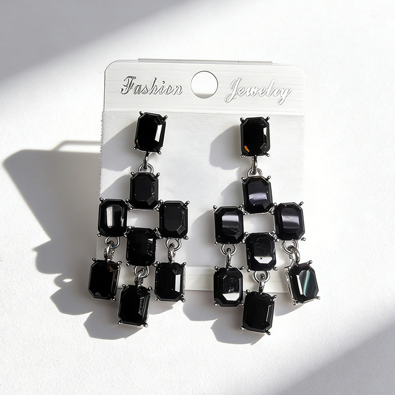 Wholesale Square rhinestone stud earrings 925 silver