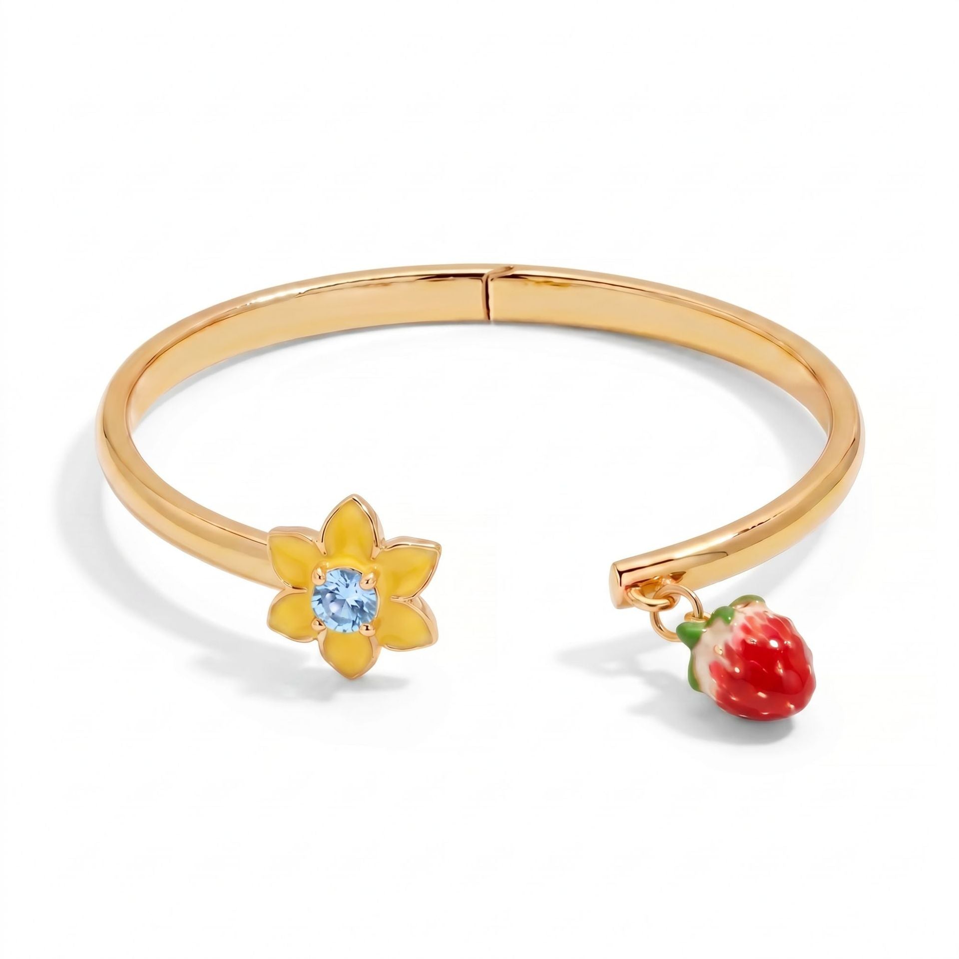 Wholesale Enamel Fruit Open Bangle Bracelet Gold Plated With Pomegranate Strawberry Cherry Watermelon Motifs Women S Fashion Jewelry Gift