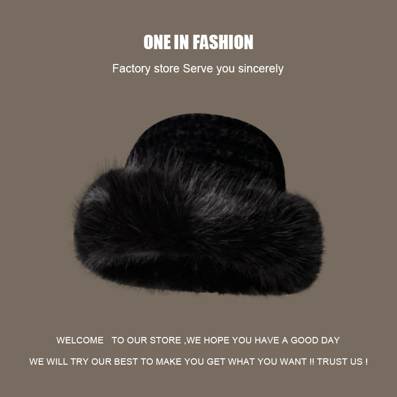 Wholesale Autumn and Winter Furry Knitted Ear Protection Bucket Hat