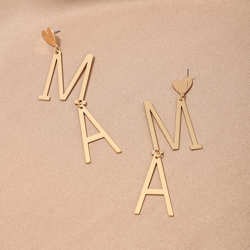 Wholesale Exaggerated design creative metal heart MAMA women's earrings