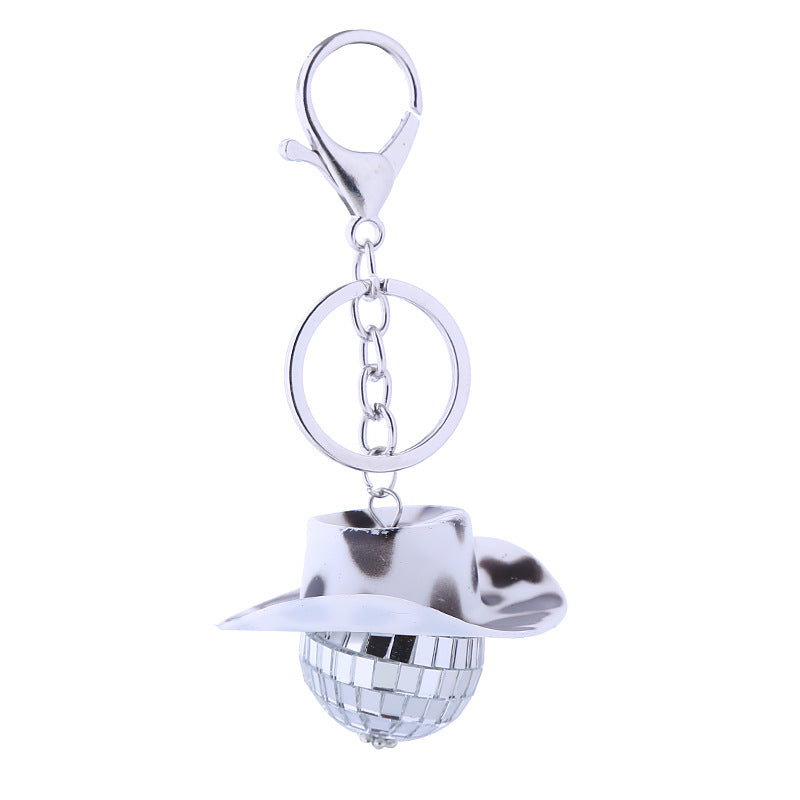 Llavero de espejo de disco de bola de sombrero retro de estilo retro al por mayor