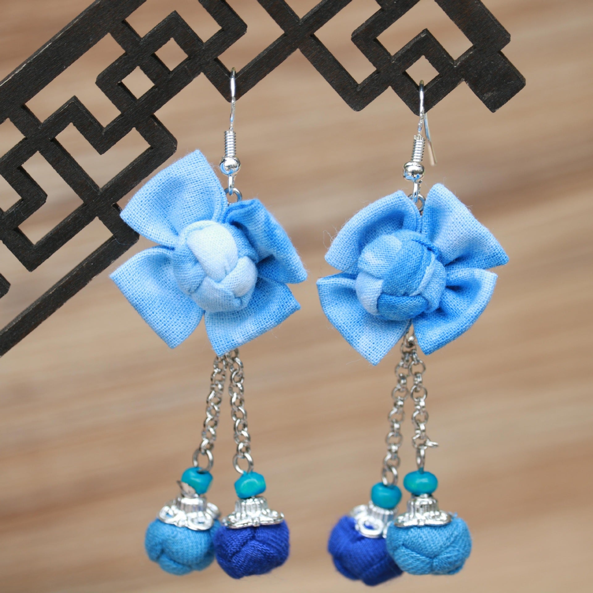 Wholesale Ethnic Style Women' s Blue-Dyed Fabric Earrings  Tie-Dye Mid-Length Earrings