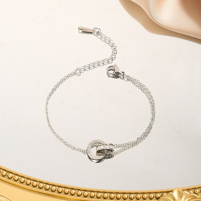 Wholesale Roman Numerals Double Ring Necklace Women S Gold Titanium Steel Trendy Everyday Jewelry Gift