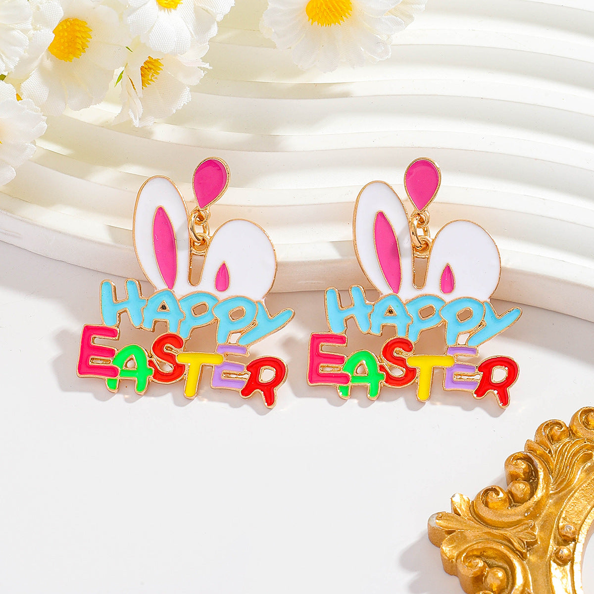 Wholesale Easter Tassel Oil Dripping Rabbit Letter Earrings