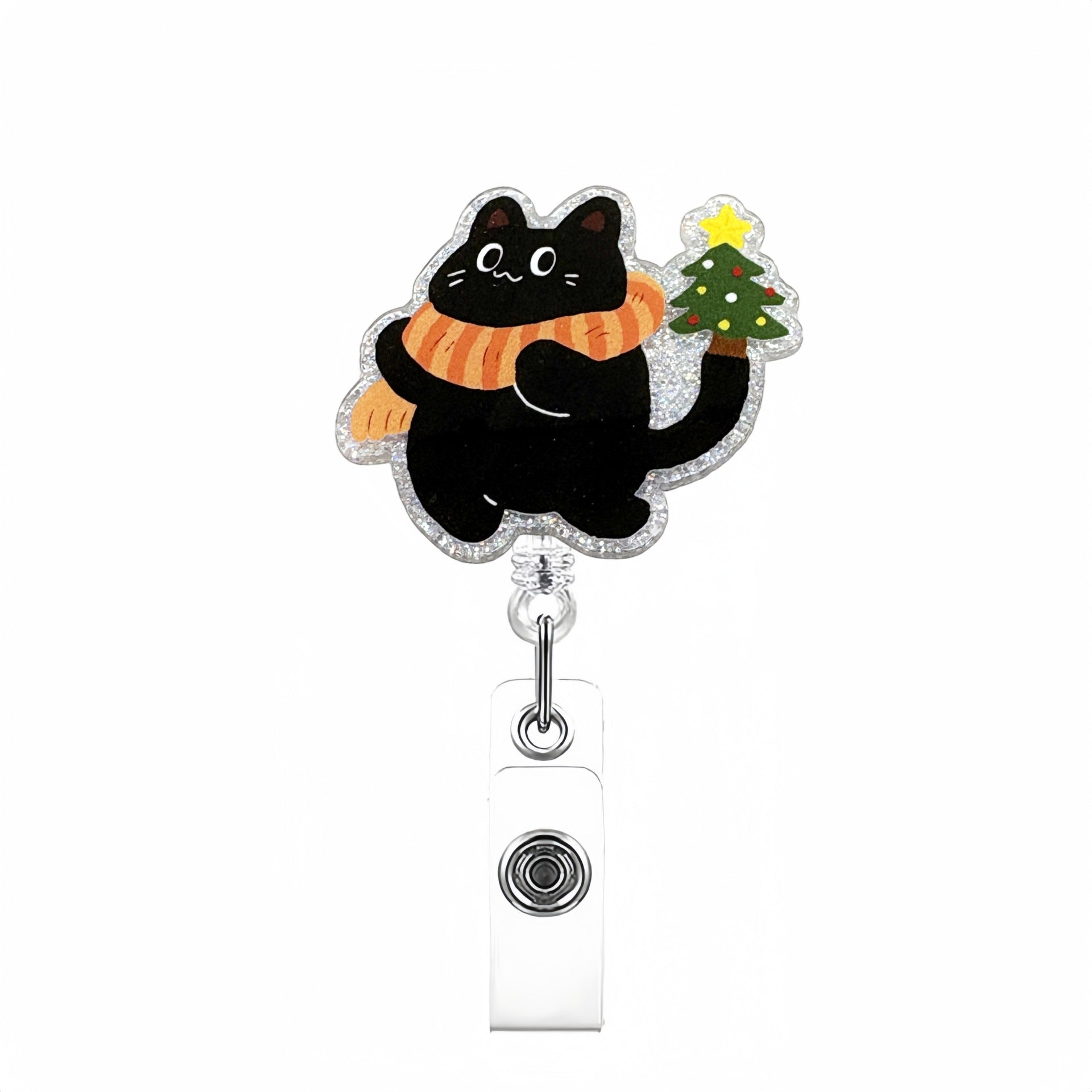 Wholesale Forest-themed Black Cat Christmas Retractable Badge Reels Keychain