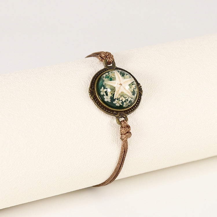 Wholesale 12pcs Wax Rope Vintage Starfish Natural Resin Bracelet