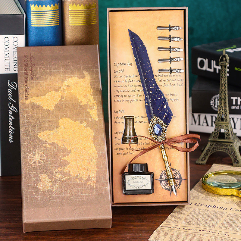 Wholesale Dip Pen Retro Spilled Gold Feather Pen Set Gift Box Gift