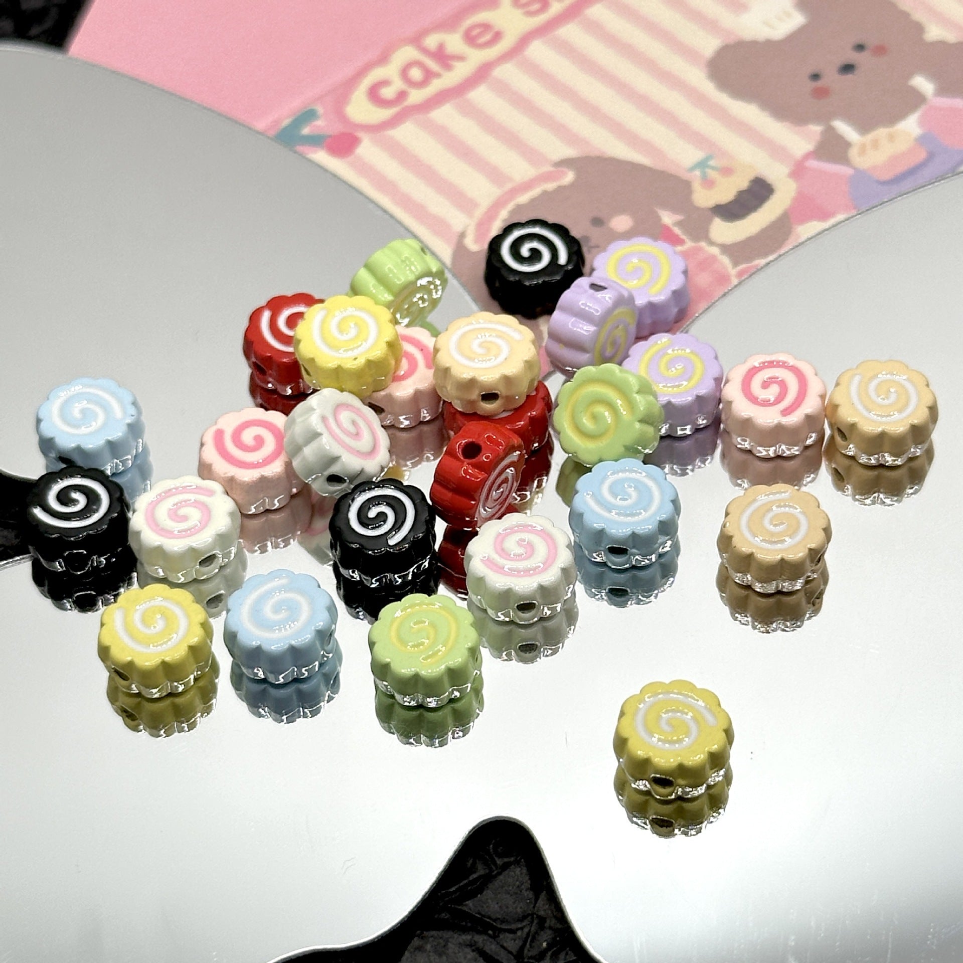 Wholesale 10pcs Cute Colorfulful Shrimp Cakes,  Fish Boards,  Lollipops,  Alloy Beads,  DIY