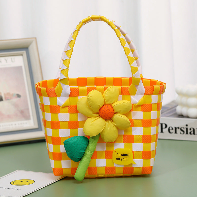 Wholesale Children's flower cute summer beach colorful literary hand-woven handbag
