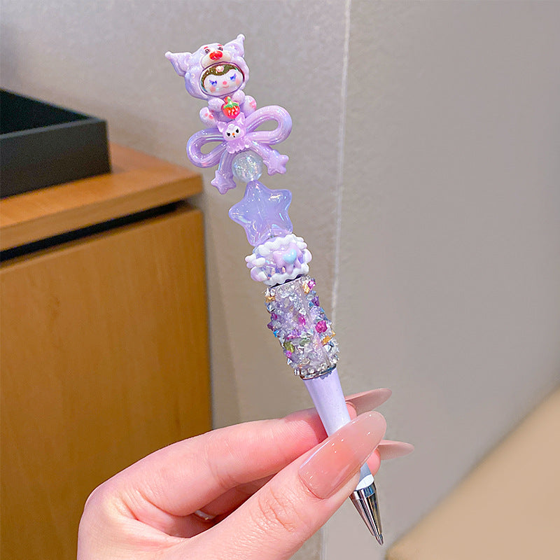 Wholesale Children' s Cartoon Flash Diamond Bow Rotary Writing Pen Black OLY Exclusive